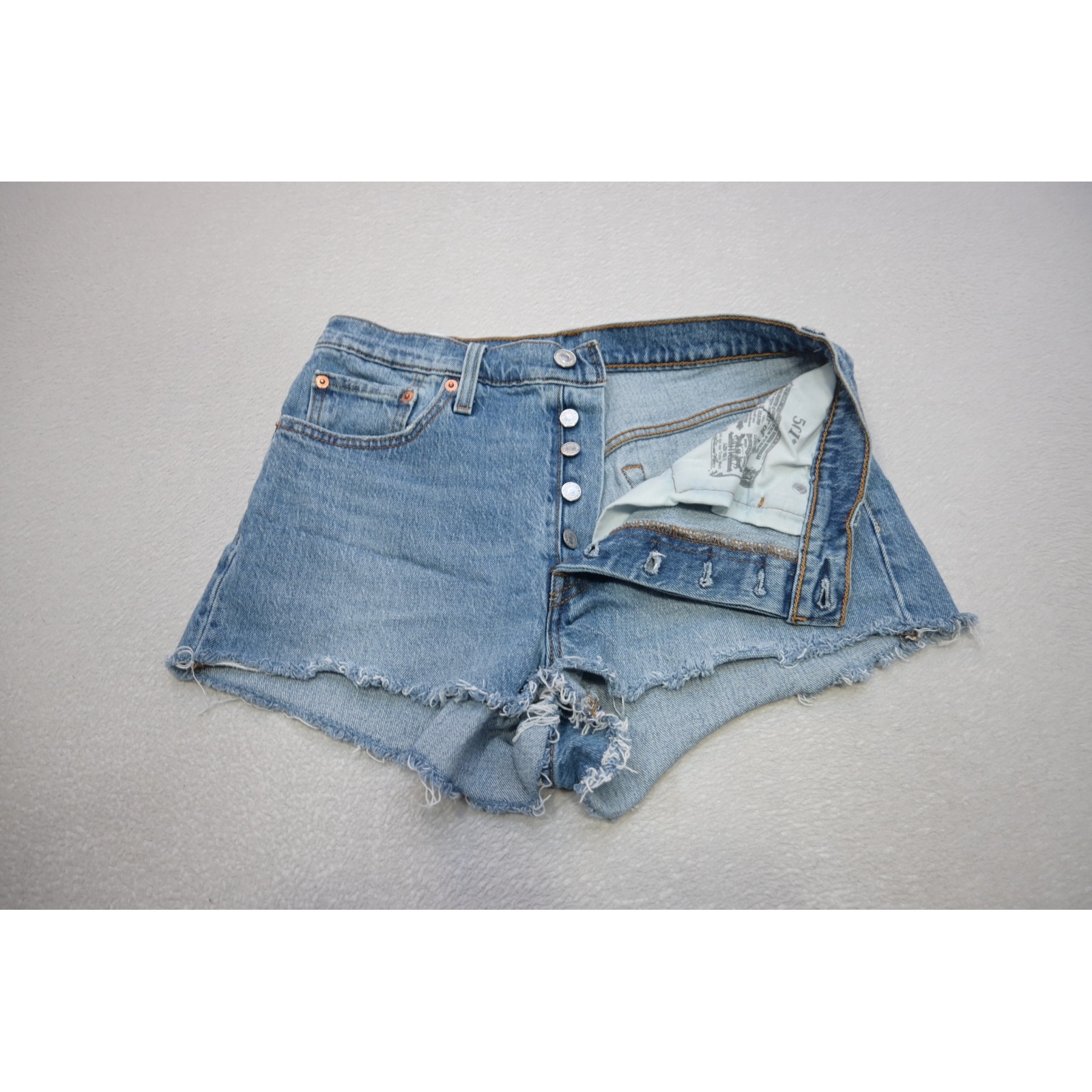 Levi's 501 Original Denim Shorts Womens 27/28 Light Blue Cut Off Button Fly